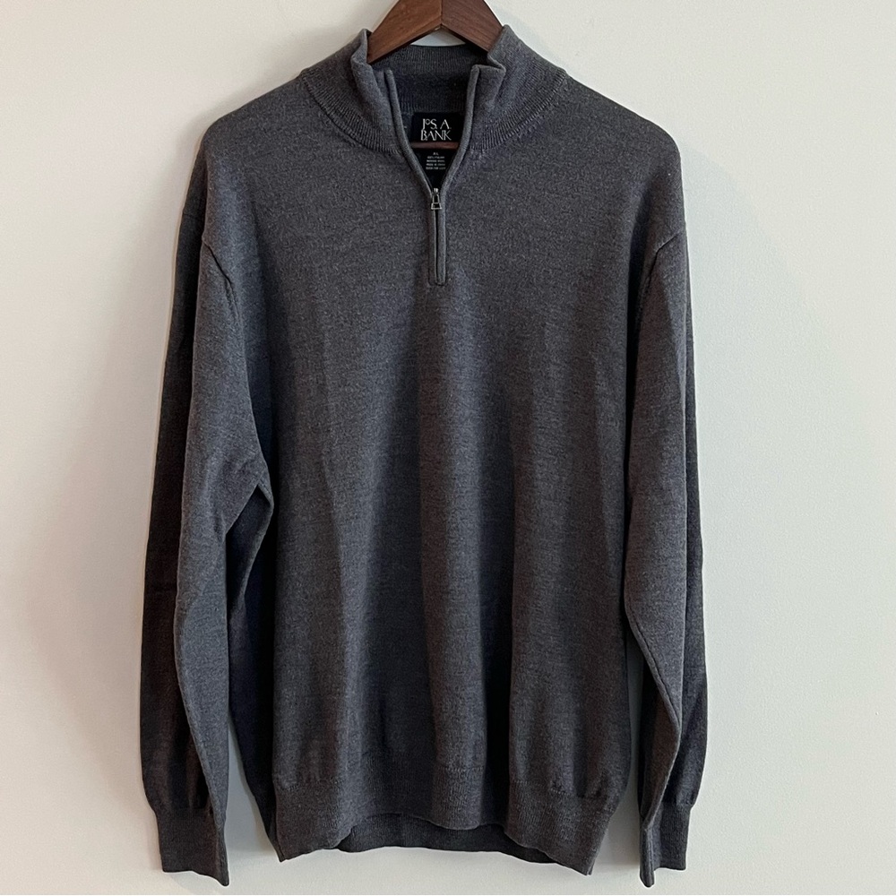 Jos A Bank Signature Collection Italian Merino Wool Gray 1/4 Zip Pullover XL
